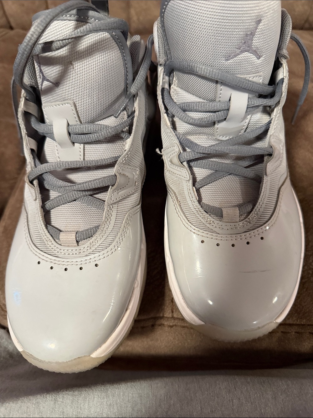 Jordan Kids Light Gray and White Basketball Sneakers